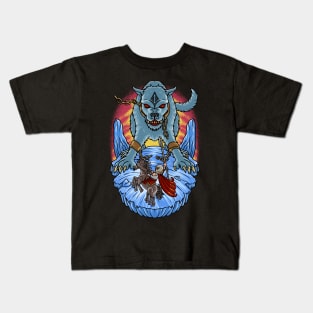 Ragnarok's Clash: Odin and Fenrir in an Epic Battle Kids T-Shirt